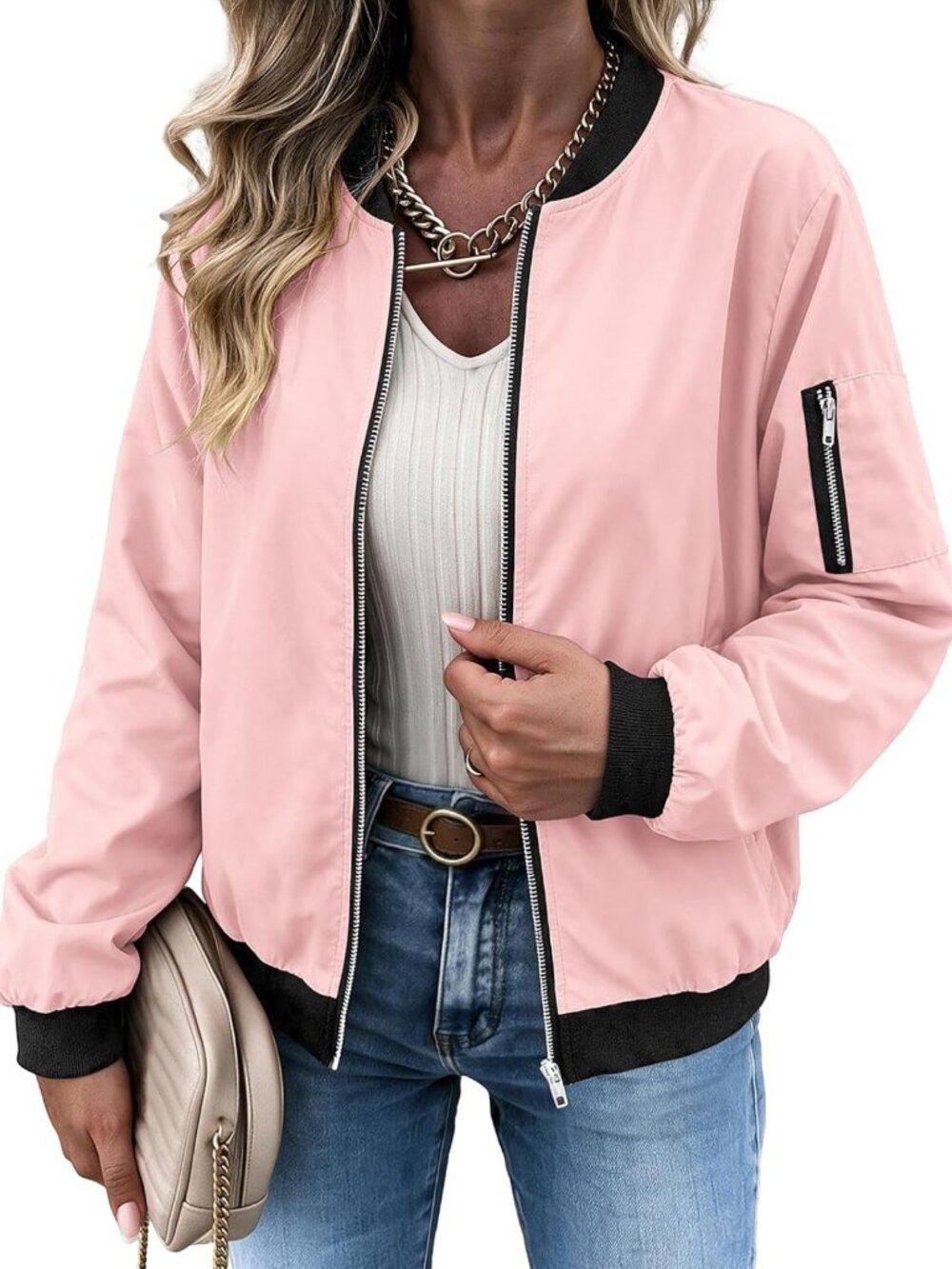 Stylish Women's Bomber Jacket | Casual Spring/Fall Coat with Pockets